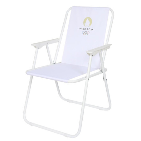 Chaise de camping en tissu avec logo Paris 2024 - Blanc - P 52 x H 75 cm