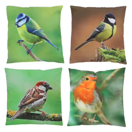Assortiment de 4 coussins à imprimé oiseaux - Multicolore - 46 x 46 cm
