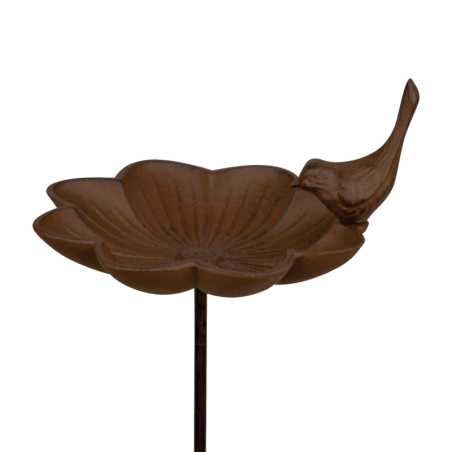 Bain d'oiseau à piquer en fonte - Marron - L 19,5 x P 17,8 x H 91 cm