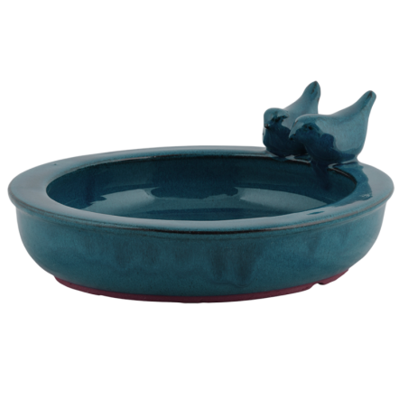 Bain d'oiseau rond en céramique - Bleu - D 26,9 cm