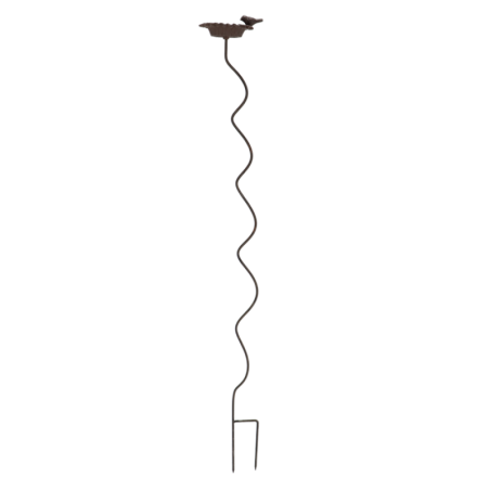 Bain d'oiseau en fonte sur tuteur en spirale - Marron - L 15,5 x P 12,5 x H 128 cm