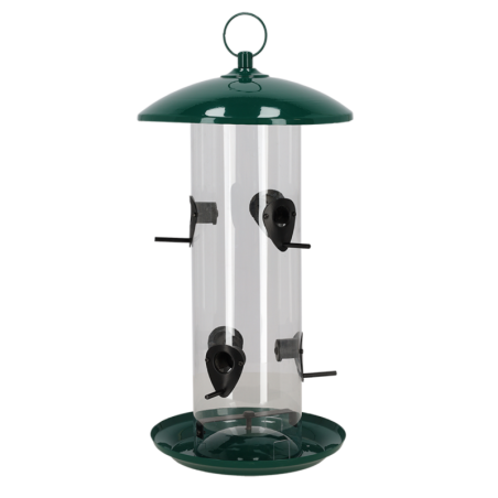 Distributeur de graines à suspendre pour oiseaux - Transparent/Vert - D 23 x H 44 cm