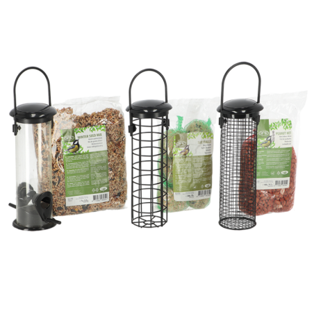 Pack de 3 silos avec nourriture pour oiseaux - Noir - 6 pièces