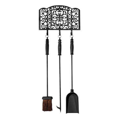 Set de 3 outils de cheminée à accrocher en fonte - Noir - H 90 x L 34 cm