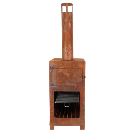 Poêle à bois en acier avec four à pizza intégré pour terrasse - Rouillé - L 38,9 x P 39,9 x H 140,5 cm