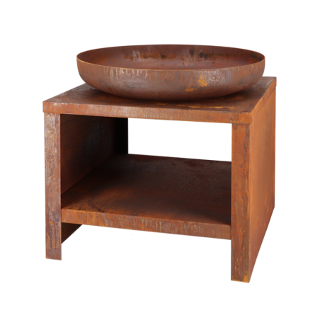 Brasero en acier avec range bois - Rouillé - D 60,8 x H 61,8 cm