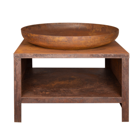 Brasero en acier avec range bois - Rouillé - D 80,8 x H 63,2 cm