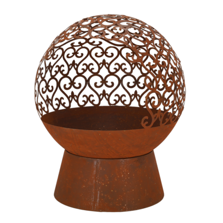 Braséro rond en métal arabesque - Rouillé - D 50 x H 57,5 cm