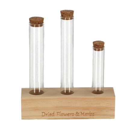 Set de 3 tubes à essai avec support en bois - Transparent - L 15 x P 4 x H 17,5 cm