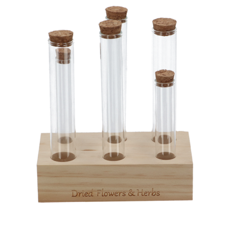 Set de 6 tubes à essai avec support en bois - Transparent - L 15 x P 8 x H 17,5 cm