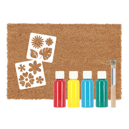 Kit de peinture avec paillasson et pochoirs fleurs - Multicolore - L 60 x P 40 x H 1,7 cm