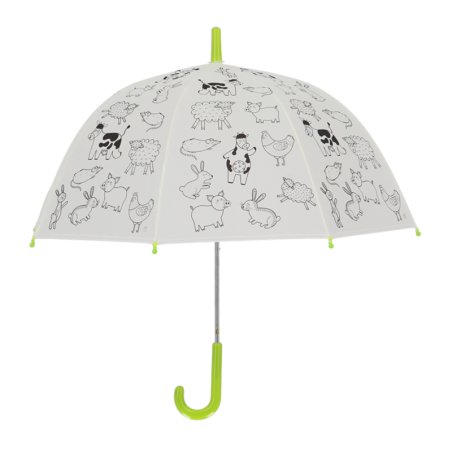 Parapluie à colorier pour enfant animaux de la ferme - Vert - D 70,5 x H 69,2 cm