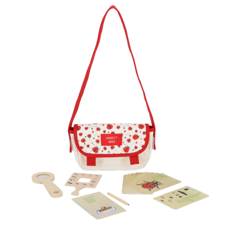 Sac d'explorateur "insectes" pour enfant en tissu - Beige/Rouge - L 23 x P 3 x H 12,8 cm