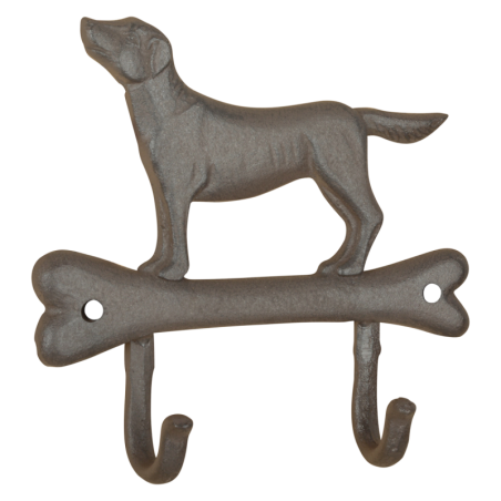 Crochet double en forme de chien sur os en fonte - Marron - L 19,3 x H 18,3 cm