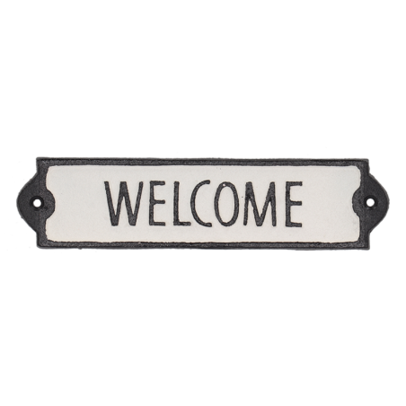 Plaque de porte "welcome" en fonte - Noir - L 21,2 x H 5,1 cm