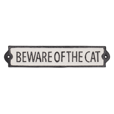 Plaque de porte "beware of the cat" en fonte - Noir - L 25,8 x H 5,1 cm