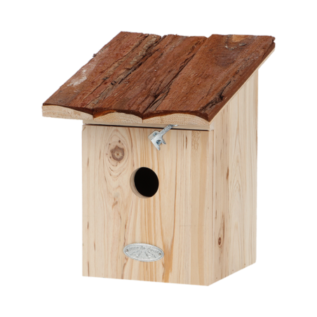 Nichoir en bois pour mésange charbonière avec toit en écorce - Beige/Marron - L 20,3 x P 21,2 x H 24,4 cm