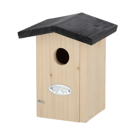 Nichoir pour oiseaux en bois avec toit et petite porte - Beige/Noir - L 13,8 x P 12 x H 17,4 cm