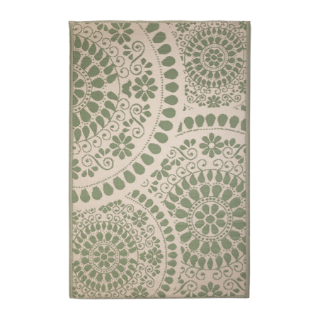 Tapis de jardin rectangulaire et réversible imprimé rosaces - Vert/Beige - L 121 x l 182 cm
