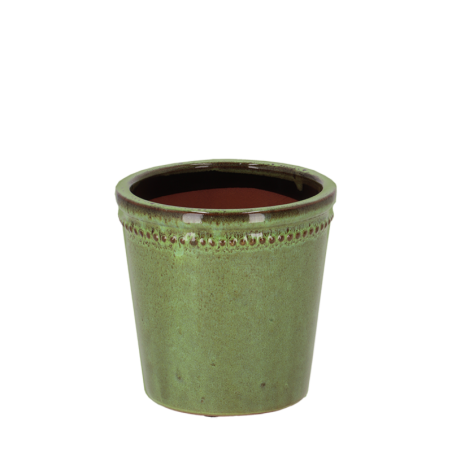 Pot de fleur rond en terre cuite verni - Vert - D 15 x H 15 cm