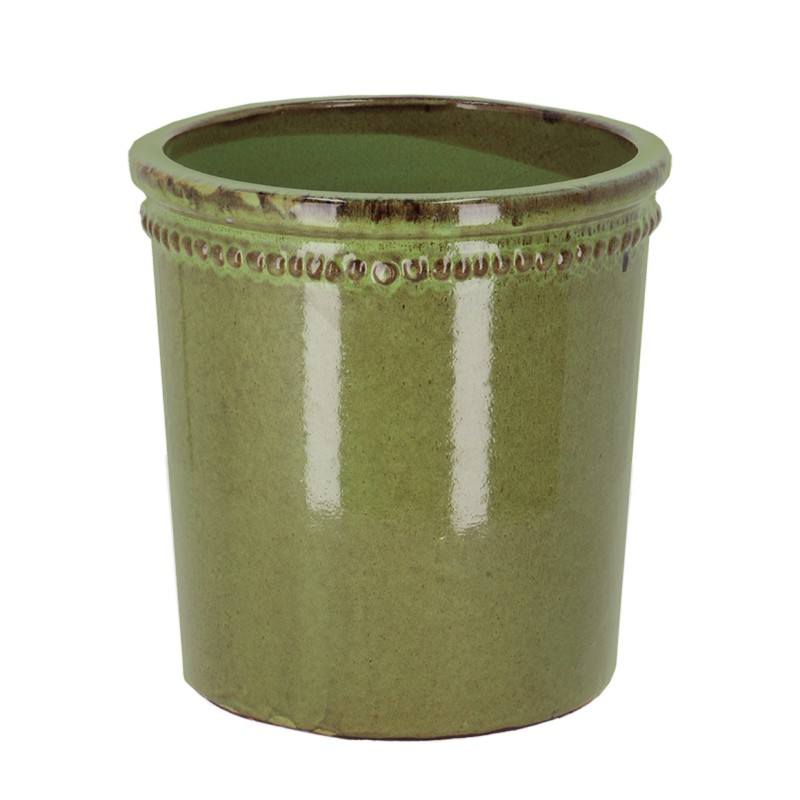 Pot de fleur rond en terre cuite verni - Vert - D 25 x H 25 cm