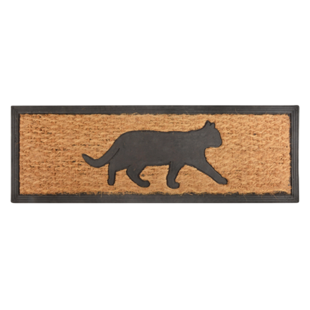 Tapis rectangulaire à imprimé chat en fibre de coco et caoutchouc - Beige/Noir- L 75,1 x l 25,3 cm