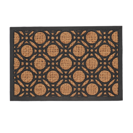 Paillasson rectangulaire cercle en caoutchouc et fibre de coco - Noir/Beige - L 60,7 x l 40 cm