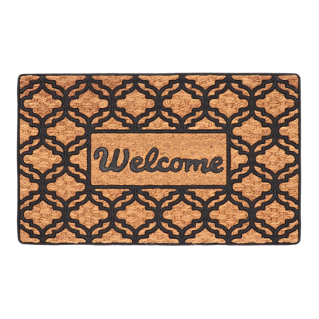 Paillasson avec motif à inscription "welcome" en caoutchouc et fibre de coco - Beige/Noir - L 77 x l 46,8 cm