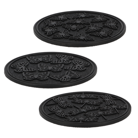 Lot de 3 pas japonais rond en caoutchoux à motifs insectes - Modèle aléatoire - D 30 cm
