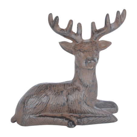 Cerf couché en fonte - Marron - L 16,4 x H 14,9 cm