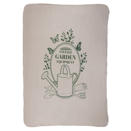 Couverture de jardin en polaire doux "Vintage garden" - Beige et vert - L 130 x P 180 cm