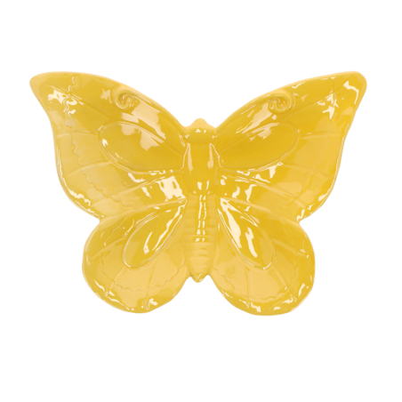 Bain en terre cuite et pierre pour abeilles et papillons en forme de papillon - Jaune - L 28 x l 20,2 cm