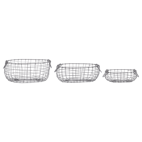Set de 3 paniers ovales en fils de fer - Gris - L 39,4 cm