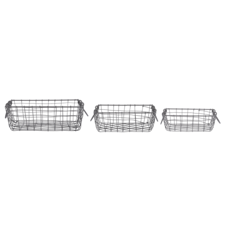 Set de 3 paniers rectangles en fils de fer - Gris - L 34,8 cm