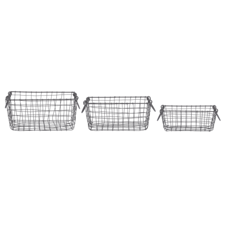 Set de 3 paniers rectangles en fils de fer - Gris - L 32,2 cm