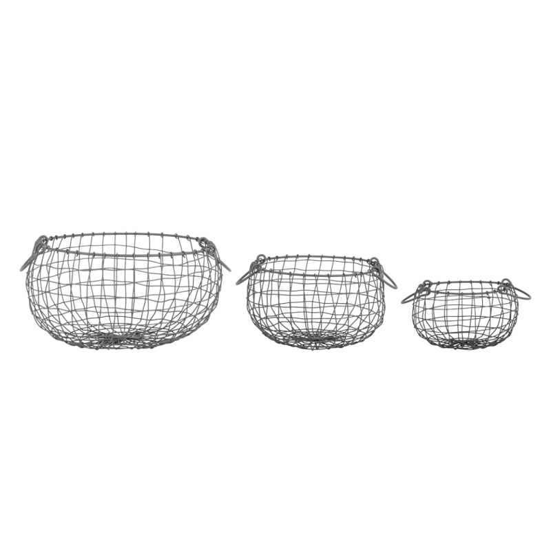 Set de 3 paniers ronds en métal avec poignées - Argenté - L 36,4 cm