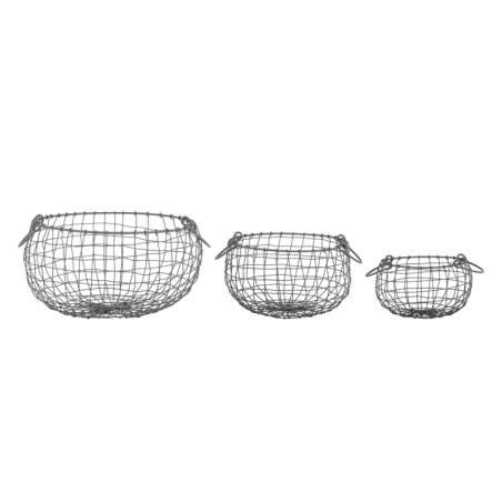 Set de 3 paniers ronds en métal avec poignées - Argenté - L 36,4 cm