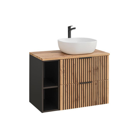 Ensemble meuble vasque à poser + 1 élément - 80 cm - Sylve Black Wotan