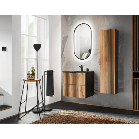 Ensemble de salle de bain avec meuble vasque 60 cm + 2 éléments - Sylve Black Wotan