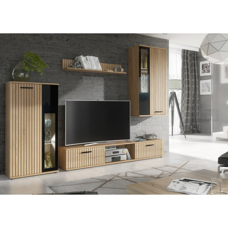 Ensemble meuble TV "Wow" - Beige/Noir - L 255 x H 180 x P 30 cm