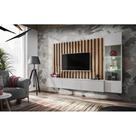 Ensemble meuble TV "Verti" - Blanc/Beige - L 220 x H 148 x P 35 cm
