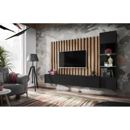Ensemble meuble TV "Verti" - Noir/Beige - L 220 x H 148 x P 35 cm