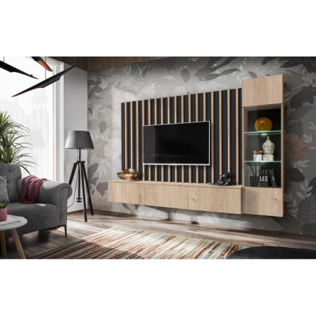 Ensemble meuble TV "Verti" - Beige/Noir - L 220 x H 148 x P 35 cm