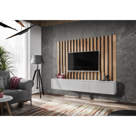 Ensemble meuble TV "Verti II" - Beige/Blanc- L 180 x H 148 x P 35 cm