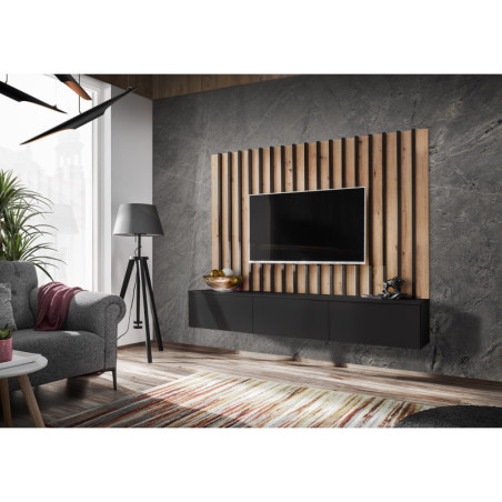 Ensemble meuble TV "Verti II" - Beige/Noir - L 180 x H 148 x P 35 cm