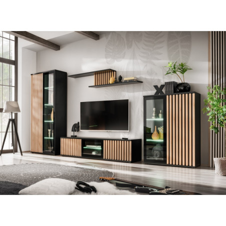 Ensemble meuble TV "Cameron" - Noir/Beige - L 340 x H 192 x P 45 cm