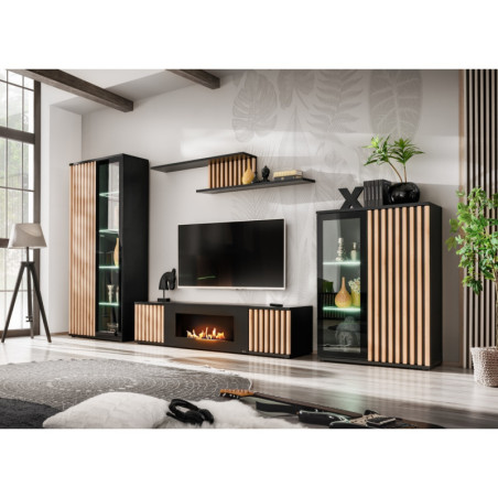 Ensemble meuble TV "Cameron-K" - Noir/Beige - L 340 x H 192 x P 45 cm