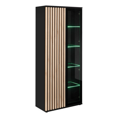 Vitrine haute "Cameron" - Noir/Beige - L 80 x H 192 x P 40 cm