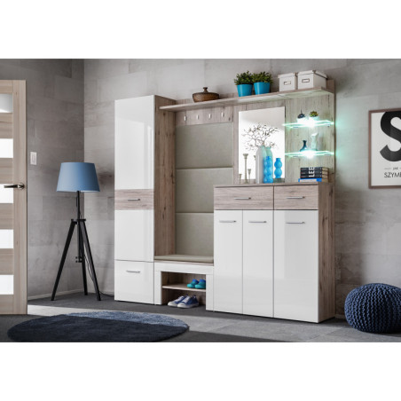 Ensemble de meubles d'entrée "Gustavo IX" - Blanc/Beige - L 210 x H 200 x P 35 cm