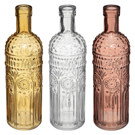 Lot de 3 vases bouteilles en verre - Jaune/Rouge/Transparent - H 24,5 cm
